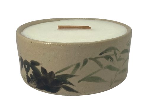 Świeca sojowa ceramiczna - japońskie wzornictwo - liście bambusa