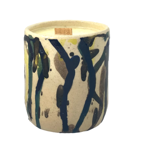 Świeca sojowa ceramiczna, motyw kolorowy - abstrakcyjny