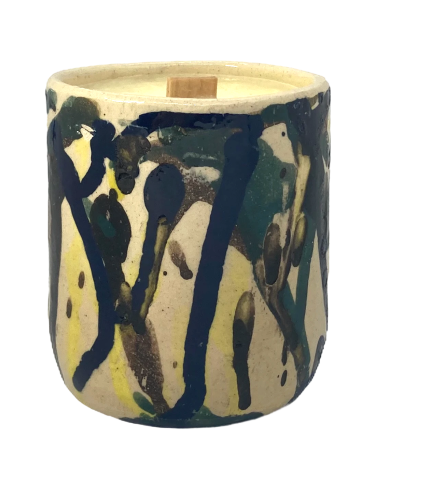 Świeca sojowa ceramiczna, motyw kolorowy - abstrakcyjny
