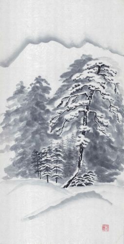 Obraz sumi-e "Zimowe Sosny"
