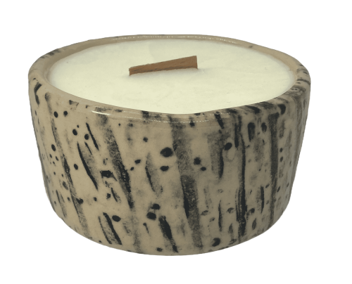 Świeca sojowa ceramiczna - pojemnik ozdobny - motyw kora brzozy