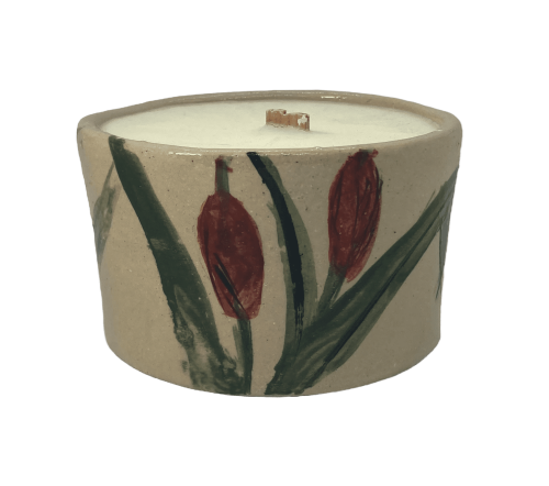 Świeca sojowa ceramiczna - pojemnik ozdobny - motyw tataraku