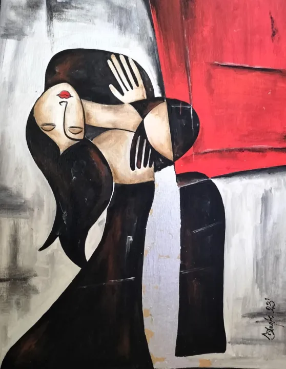 Dorota Komborska-Szewczyk. Obraz. Akryl na płótnie. Szlagmetal. 50/60