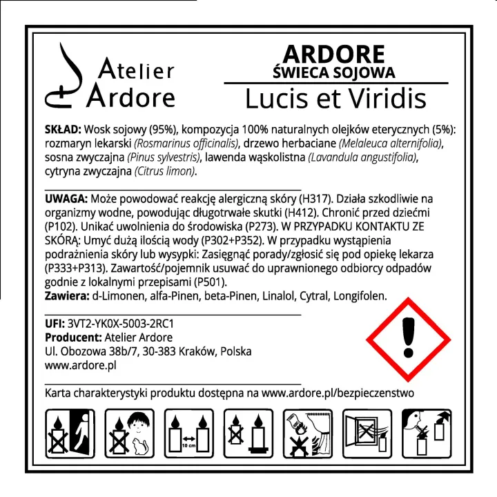 Świeca sojowa ARDORE Luciss et Viridis naklejka CLP.jpg